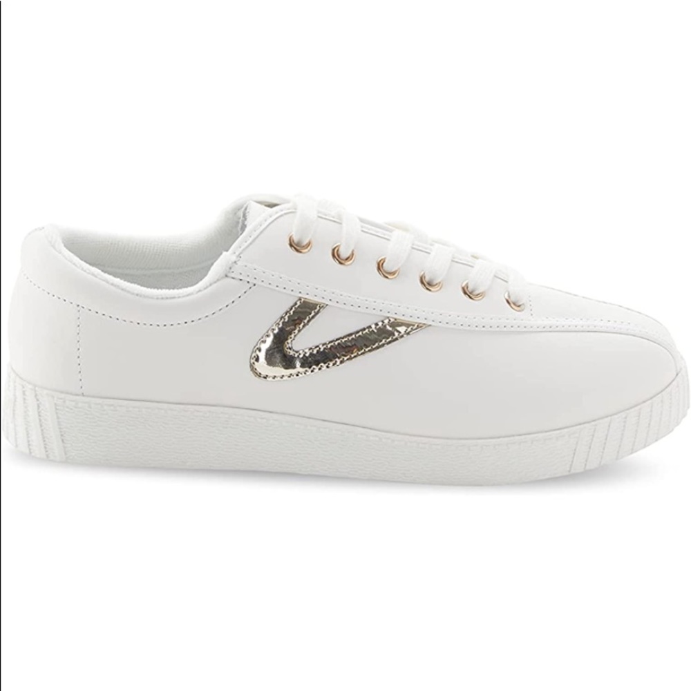 TRETORN Women's Nyliteplus | 8M | White with gold | Leather Fashion Sneakers
